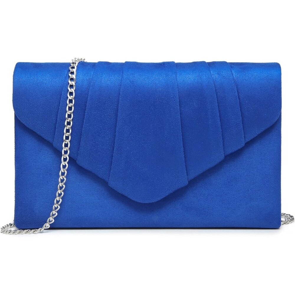 Women's 1-Velvet Blue Evening Pleated Envelope Clutch Bag for Wedding Party